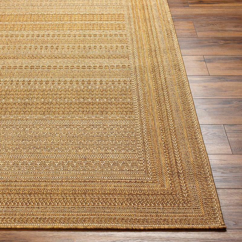 Gracie Oaks Tailyn Striped Machine Woven Polypropylene Indoor / Outdoor Area Rug in Tan/Brown