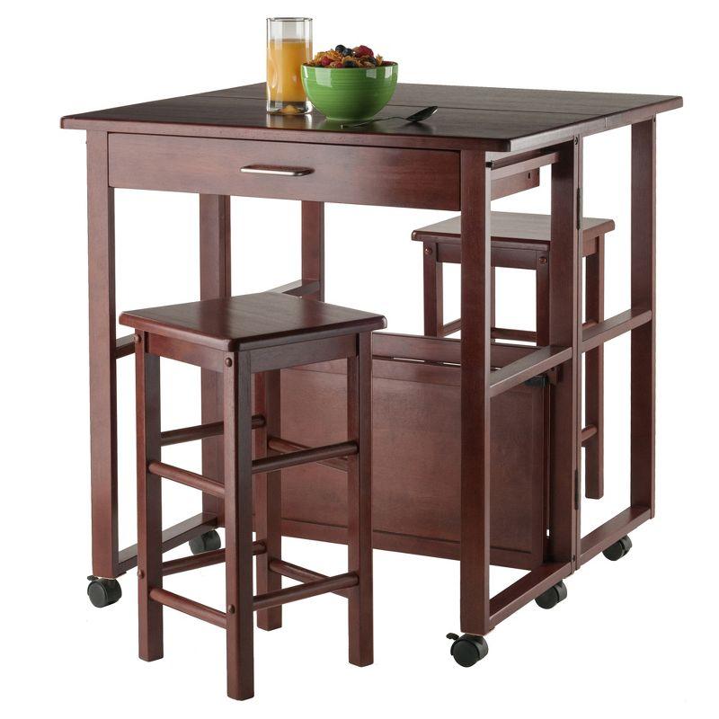 3pc Extendable Dining Table Set Fremont Space Saver Walnut - Winsome: Hardwood Construction, 2 Hideaway Stools