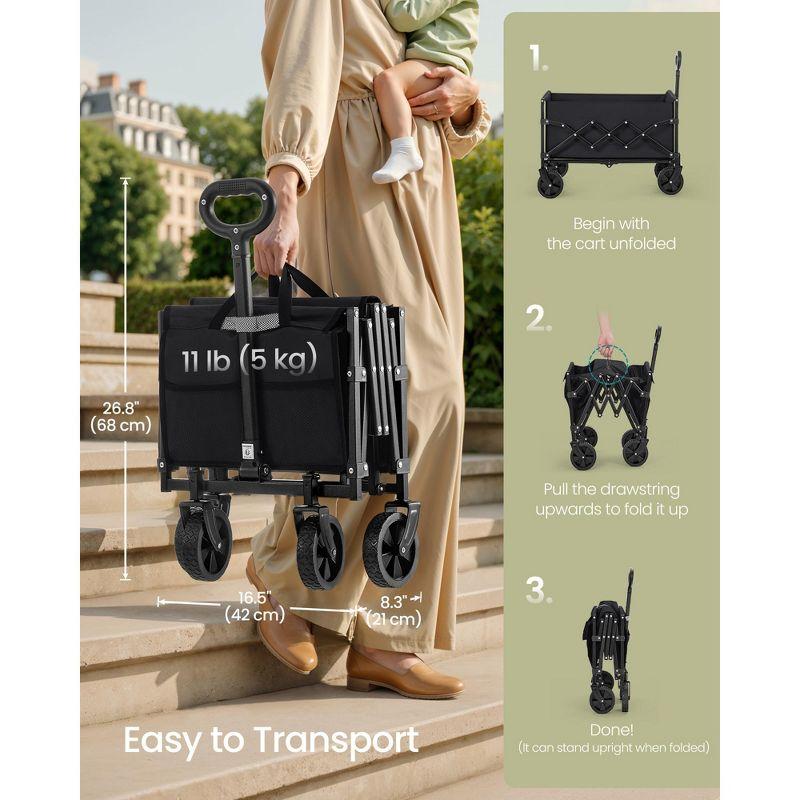 Folding Wagon, Portable Wagon Collapsible with Wheeels, Utility Pull Wagon, Camp Garden Cart with Handle, Loads Up to 400 lb,  Ink Black