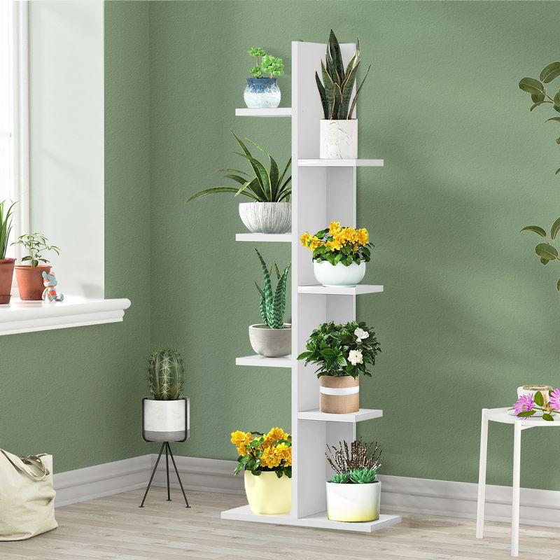 Costway Open Concept Bookshelf Plant Display Shelf Rack Storage Holder Wooden White