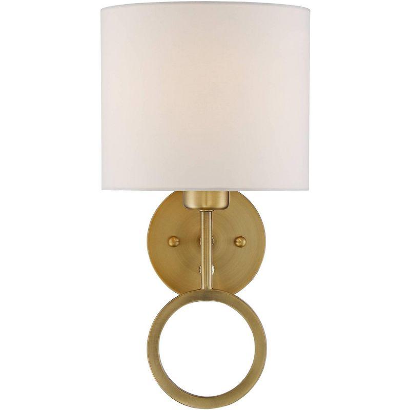 360 Lighting Amidon Modern Wall Lamp Warm Brass Metal Plug-in 8" Light Fixture White Fabric Drum Shade for Bedroom Reading Living Room House Home