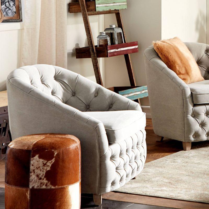 Wood and Leather Rustic Round Ottoman Brown - Olivia & May