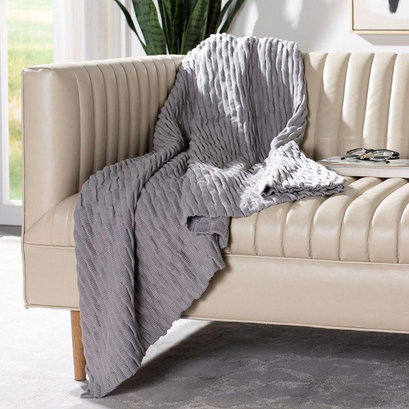 Noela Light Gray Cotton Knit Throw Blanket