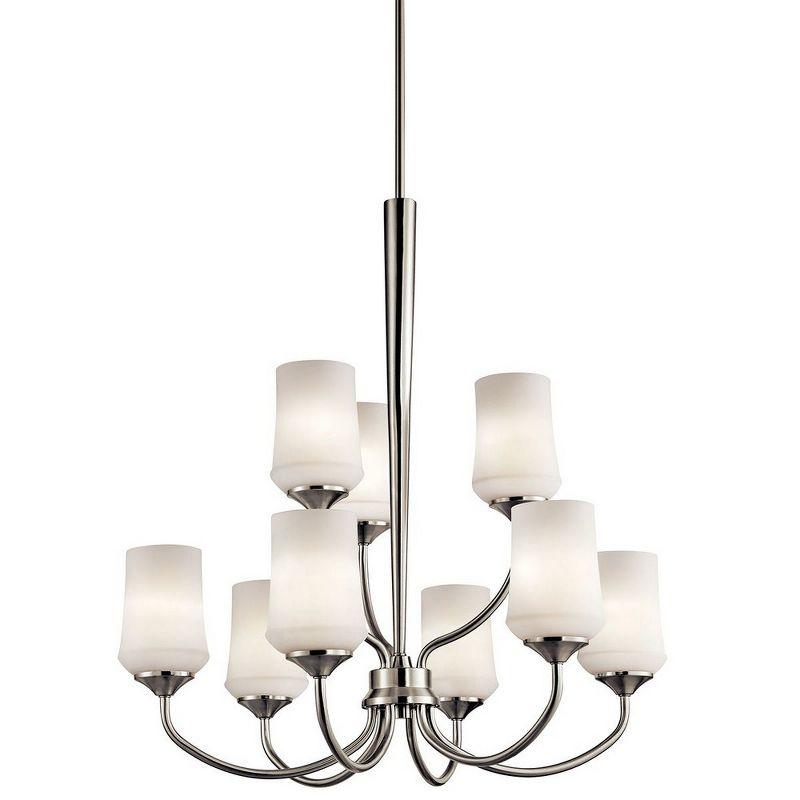 Aubrey Transitional 9-Light LED Chandelier in Brushed Nickel with Opal Glass