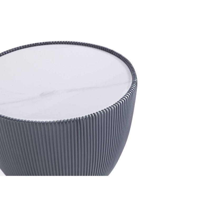 Manhattan Comfort Anderson Modern Leatherette Upholstered End Table with Ceramic Faux Marble Tabletop Gray: Stainless Steel, No Assembly Required