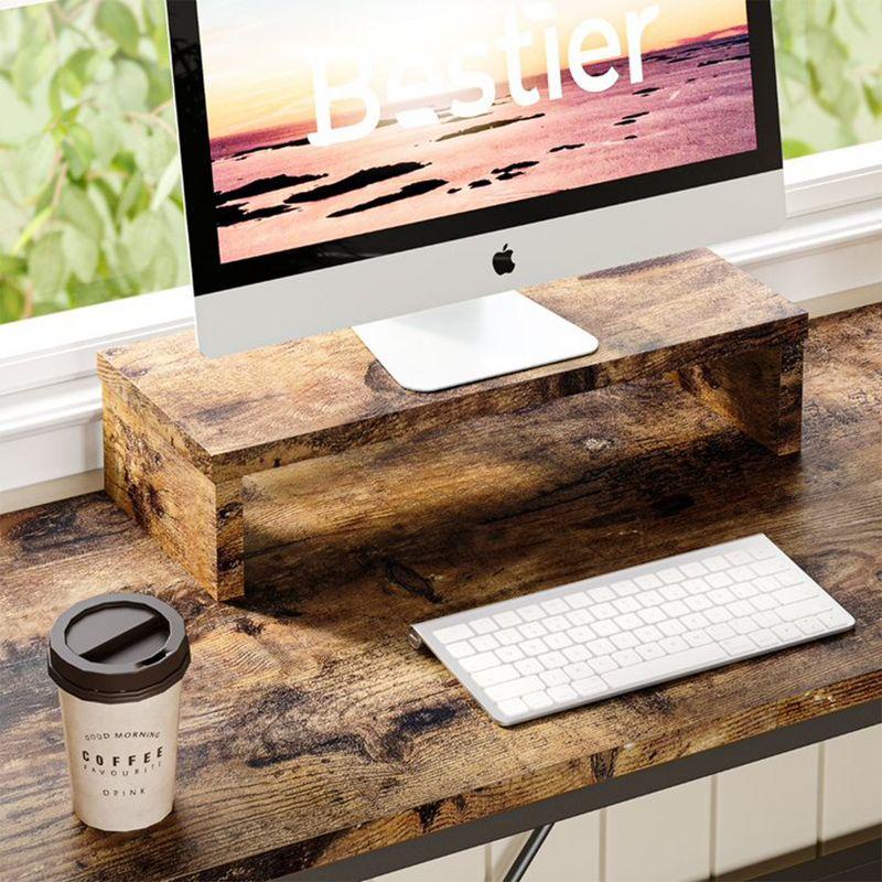 Walnut L-Shaped Reversible Computer Desk with Monitor Stand