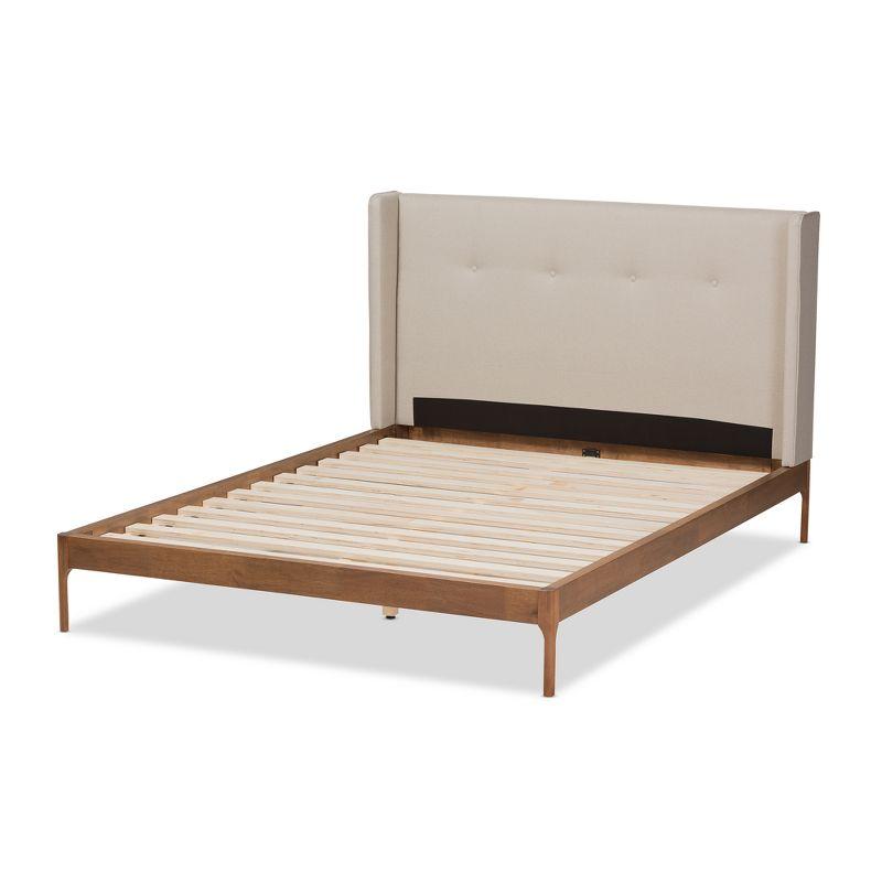 Brooklyn Mid Century Modern Walnut Wood Fabric Upholstered Platform Bed Beige - Baxton Studio