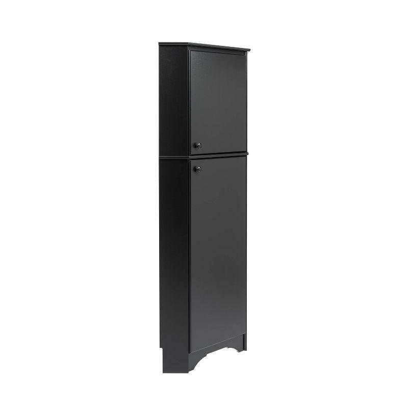 Black Composite Wood Tall Corner Storage Cabinet with Adjustable Shelving