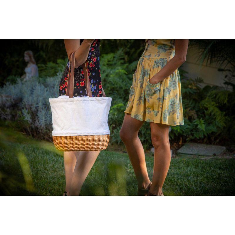 Picnic Time Coronado Canvas and Willow Basket Tote with Floral Pattern