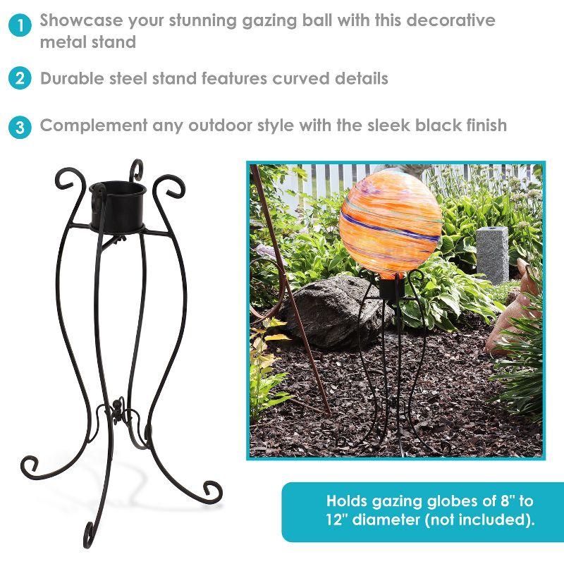 Sunnydaze Outdoor Graceful Curved Steel Gazing Globe Stand - 18.25" - Black