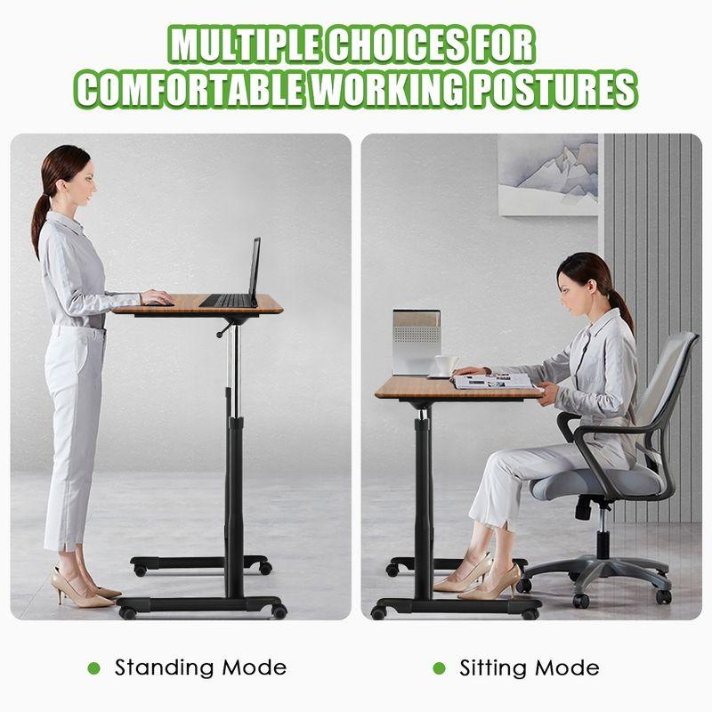 Costway Height Adjustable Computer Desk Sit Stand Rolling Notebook Table Brown
