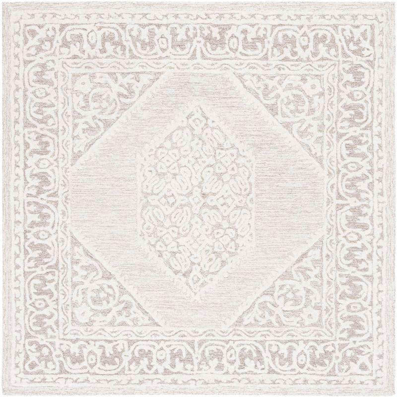 Ivory Floral Hand-Tufted Wool Square Area Rug