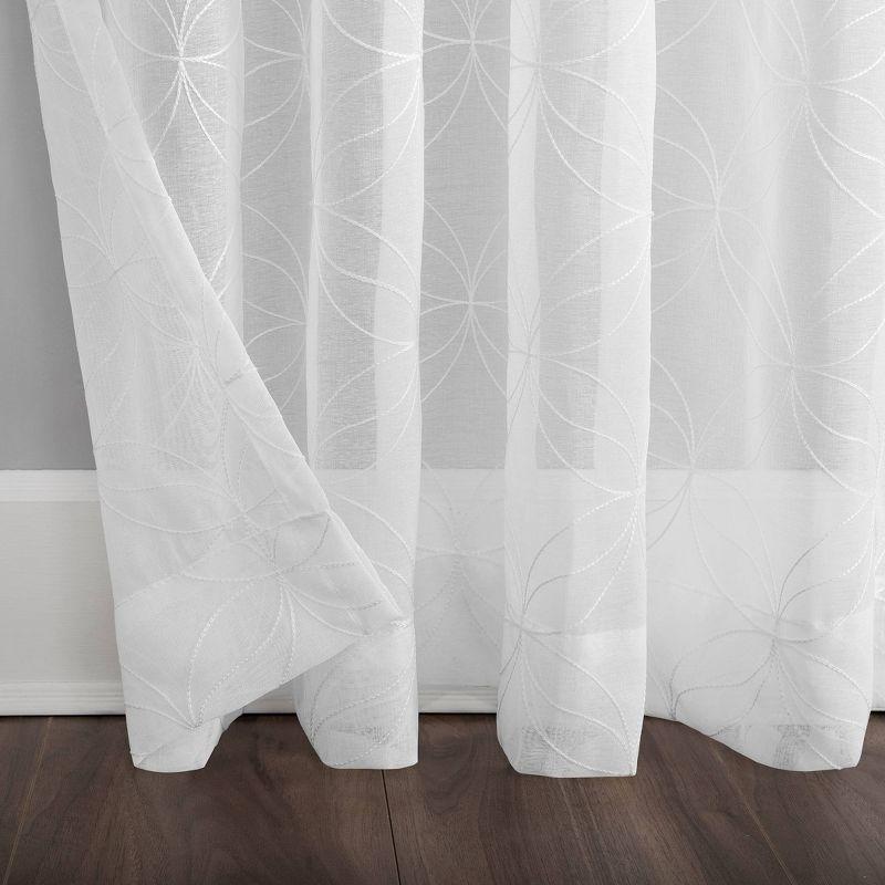 63"x50" Tamaryn Embroidered Trellis Sheer Rod Pocket Curtain Panel White - No. 918: Modern Polyester Curtains