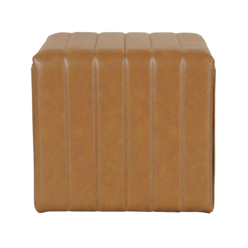 Modern Channel Ottoman Caramel Faux Leather - HomePop: Upholstered Rectangle, No Assembly Required