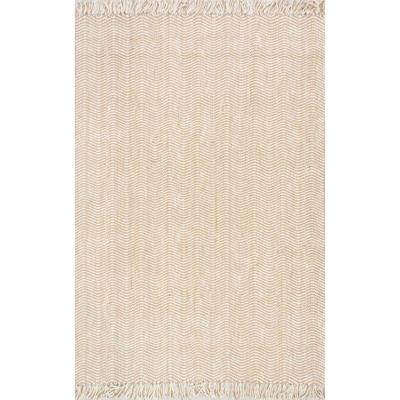Nuloom Don Solid 6x9 Jute Area Rug for Dining Room Rug Neutral Rug Living Room Rug Kitchen, Natural/White