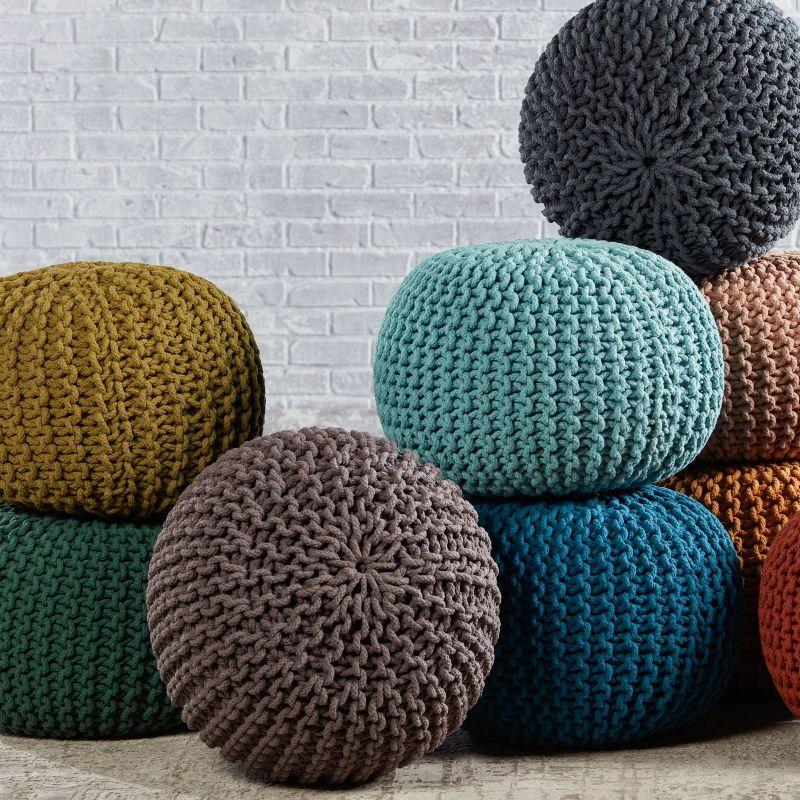 20" Round Modern Knitted Pouf Ottoman Green - Jaipur Living: Cotton, Handmade, No Assembly Required