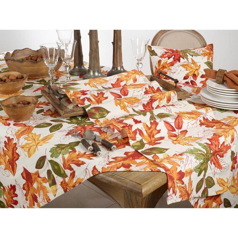 65" X 104" Embroidered Autumn Leaves Tablecloth - SARO Lifestyle: Farmhouse Style, Cotton, Hand Wash, Non-Woven Fabric