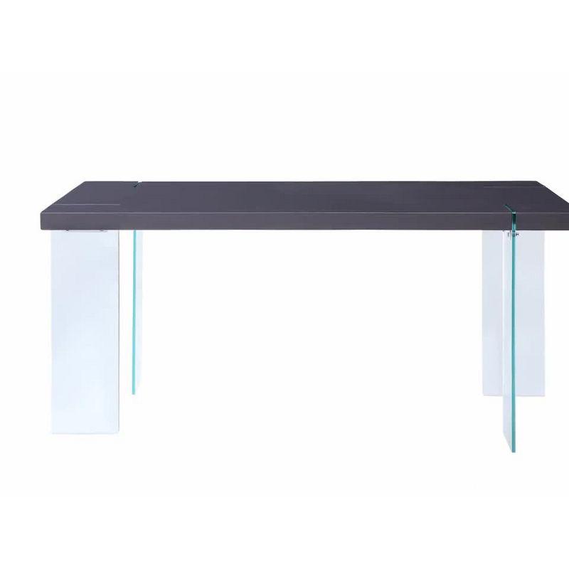 66" Noland Dining Table Gray High Gloss/Clear Glass - Acme Furniture: Modern Rectangular 30" High, Seats 6
