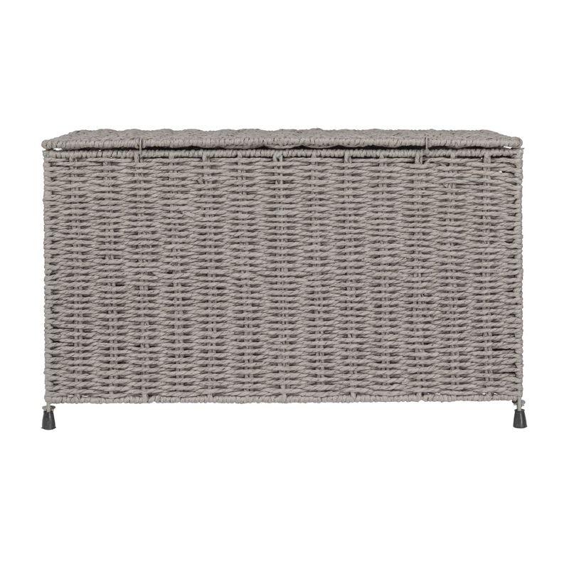 Household Essentials Woven Paper Rope Storage Chest with Hinged Lid and Integrated Handles Gray