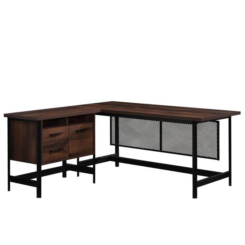 Briarbrook L-shape Desk Barrel Oak - Sauder: Industrial Style, Metal Frame, Cable Management, CARB Certified