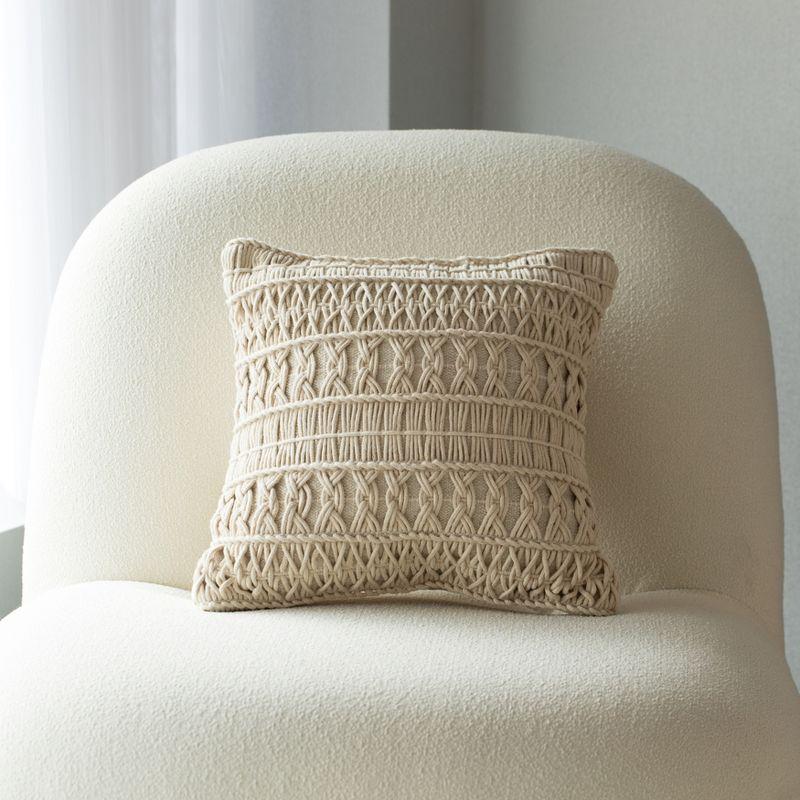 Natural Handwoven Cotton Euro Throw Pillow with Layered Pattern