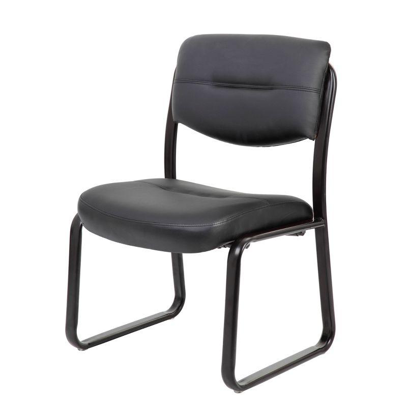 Armless Leather Sled Base Guest Chair Black - Boss Office Products: Heavy Duty Support, 275 lbs Capacity