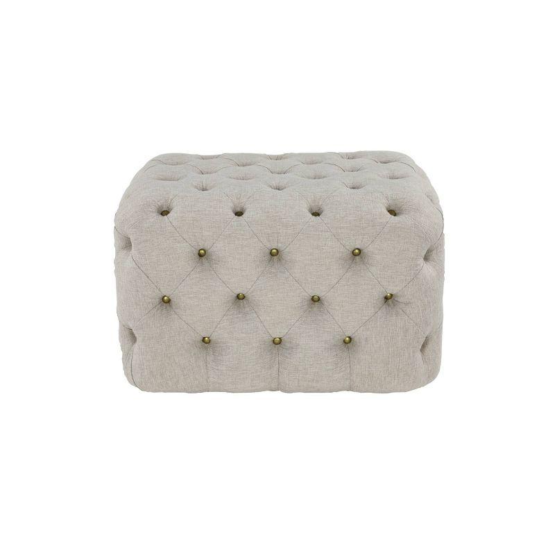 Beige Linen Tufted Elegant Footstool Ottoman - 21.75" L