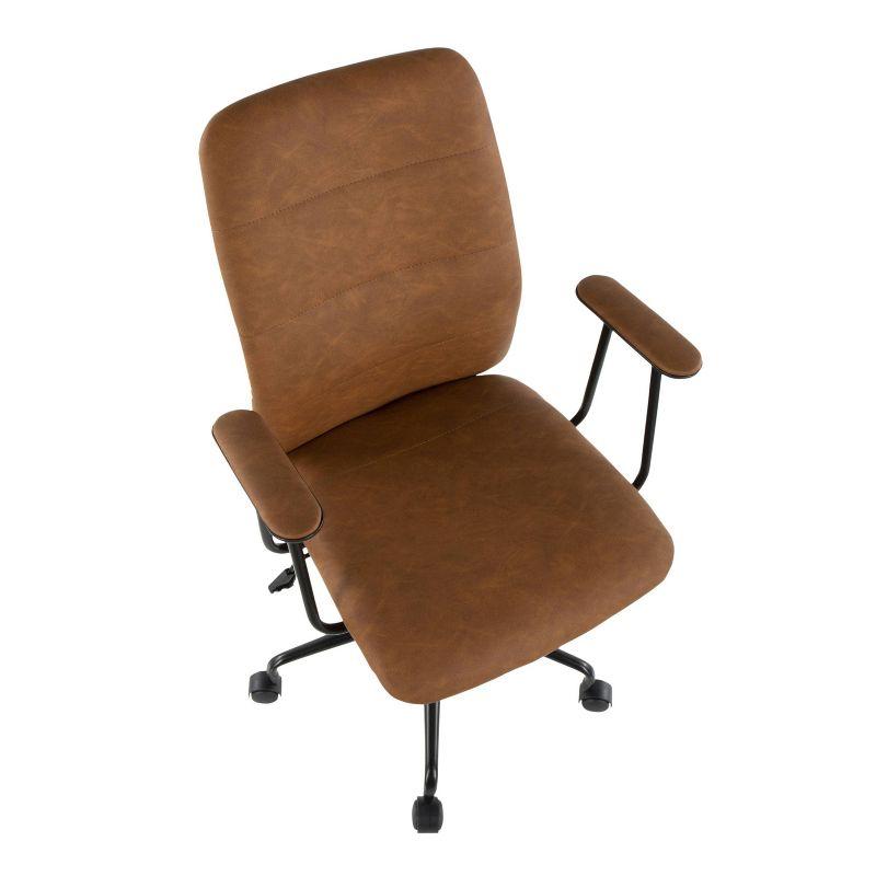 LumiSource Fredrick Contemporary Office Chair Faux Leather Brown: Swivel, Adjustable, Metal Frame, Fixed Arms