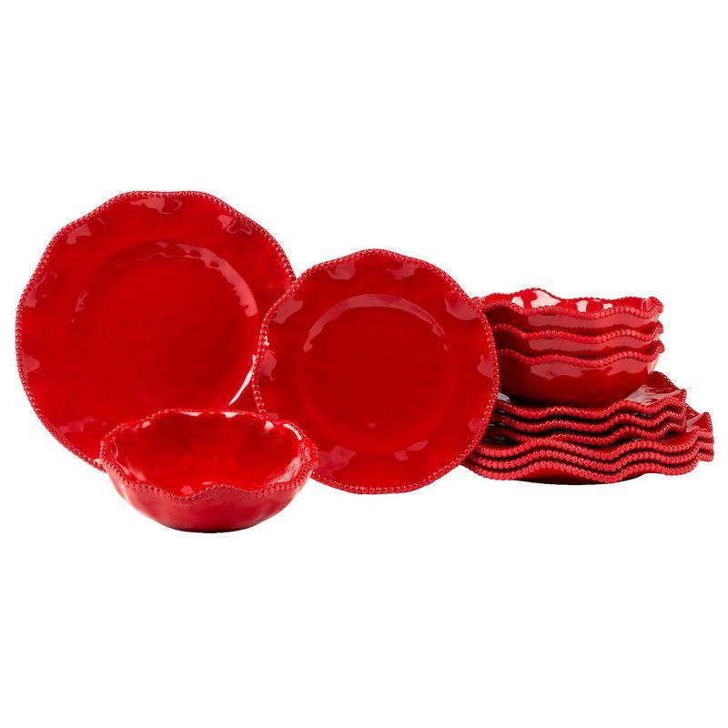 Perlette Red Heavyweight Melamine 12-Piece Dinnerware Set