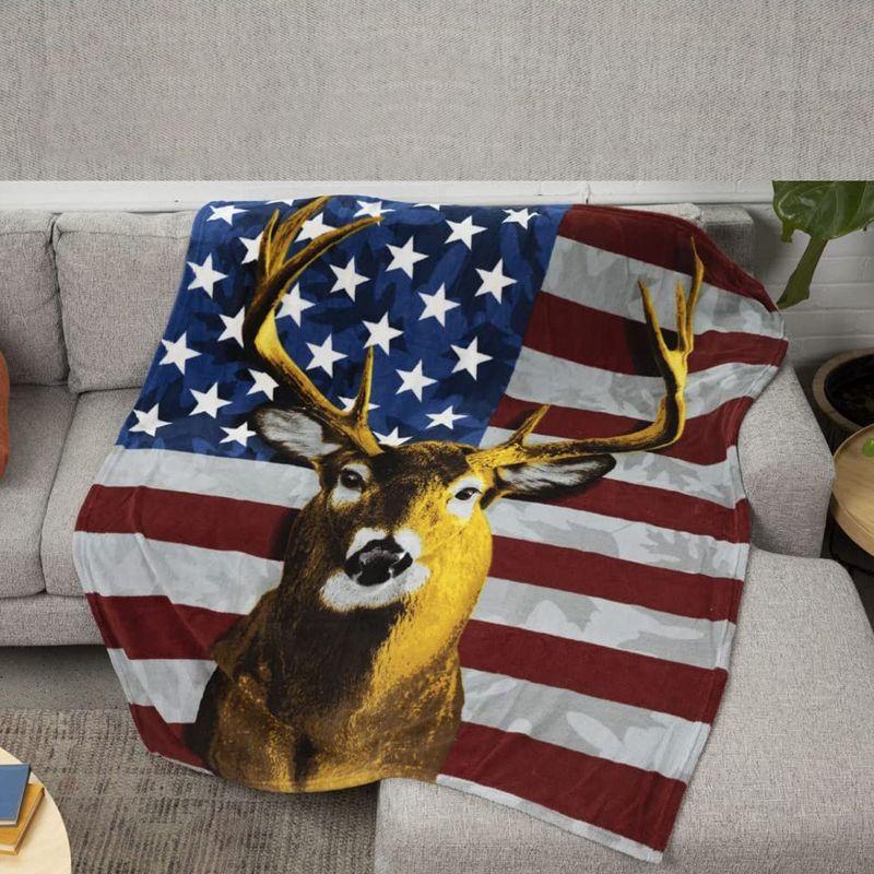 Patriotic American Whitetail Deer Fleece Throw Blanket