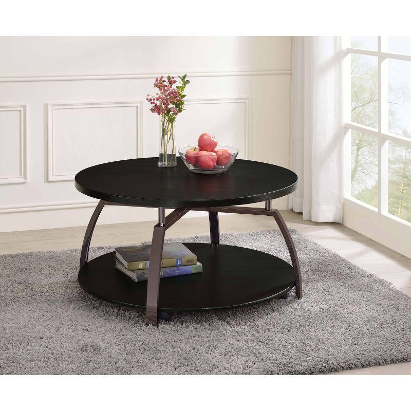 Dacre Round Black Wood and Metal Coffee Table with Shelf