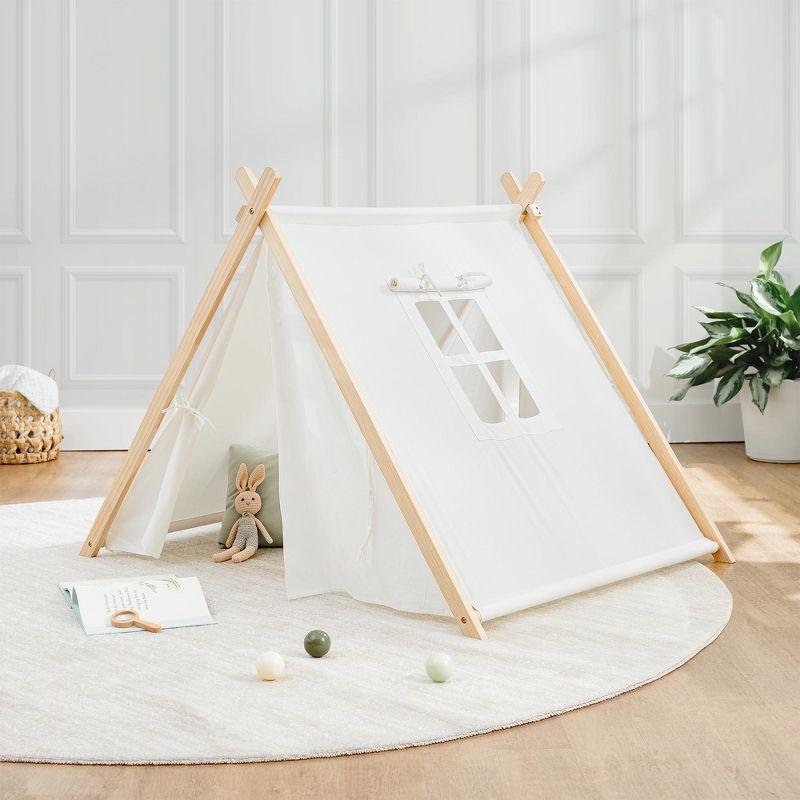 Natural Wood and White Cotton Canvas Kids Play Tent