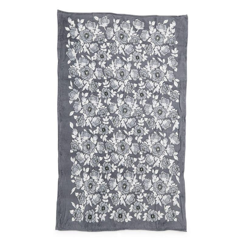 Gray and White Floral Fleece Throw Blanket 80x50