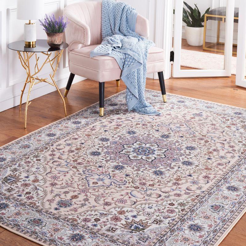 Ivory Elegance 6' Square Synthetic Non-Slip Washable Area Rug