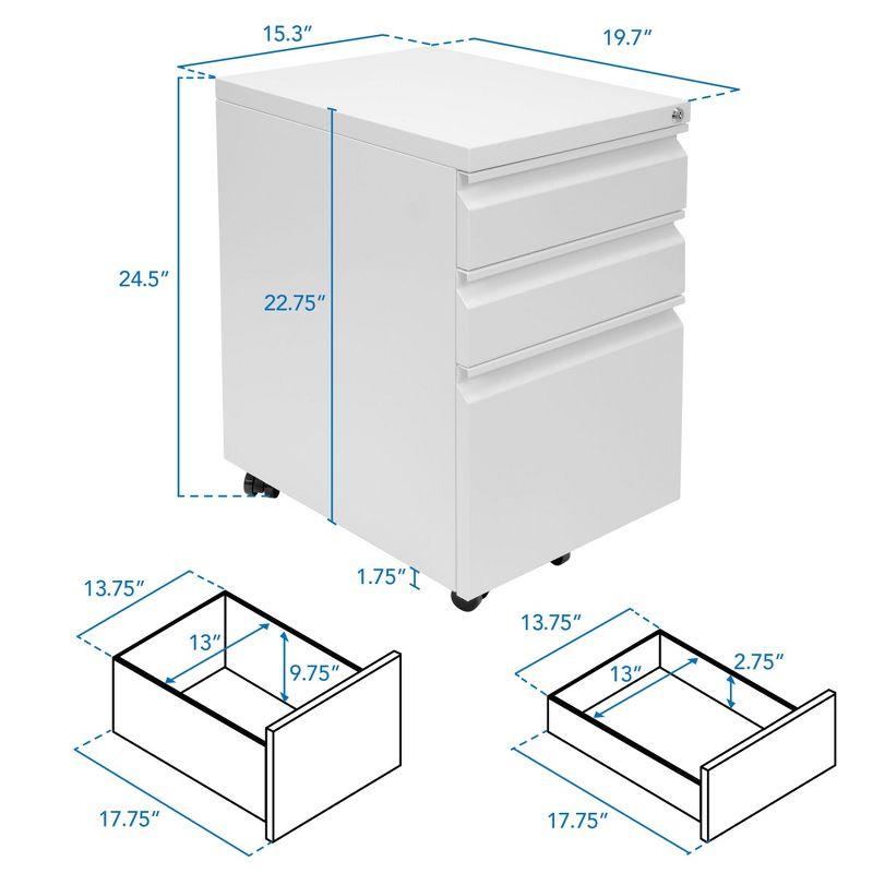 Mount-It! Mobile Vertical File Cabinet with Three Drawers | Under Desk Rolling Storage