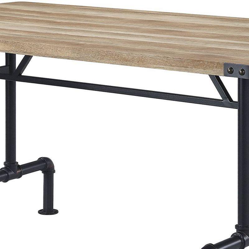 Edina 64" Dining Tables Oak and Sandy Black - Acme Furniture: Seats 8, Double Pedestal Base, Metal Surface