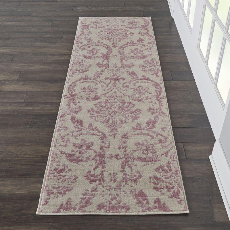 Nourison Jubilant 2'3" x 7'3" (7' Runner) Ivory/Pink Area Rug Farmhouse Vintage Damask by Nourison