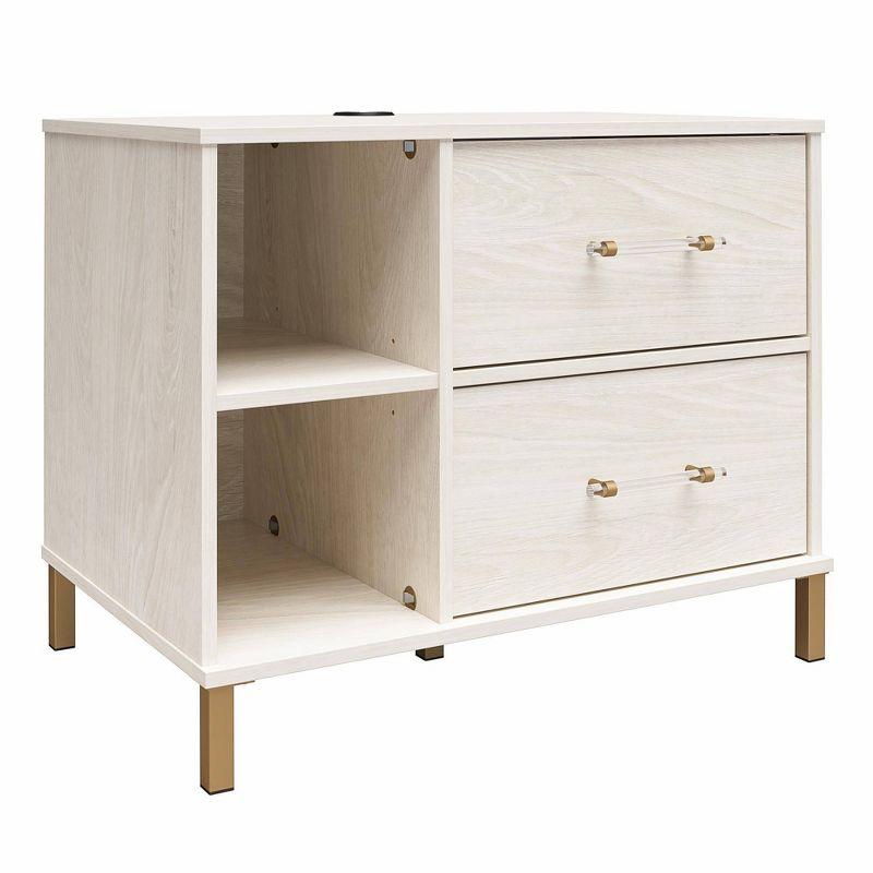 Kalissa White Oak and Gold 2-Drawer Nightstand with Wireless Charger