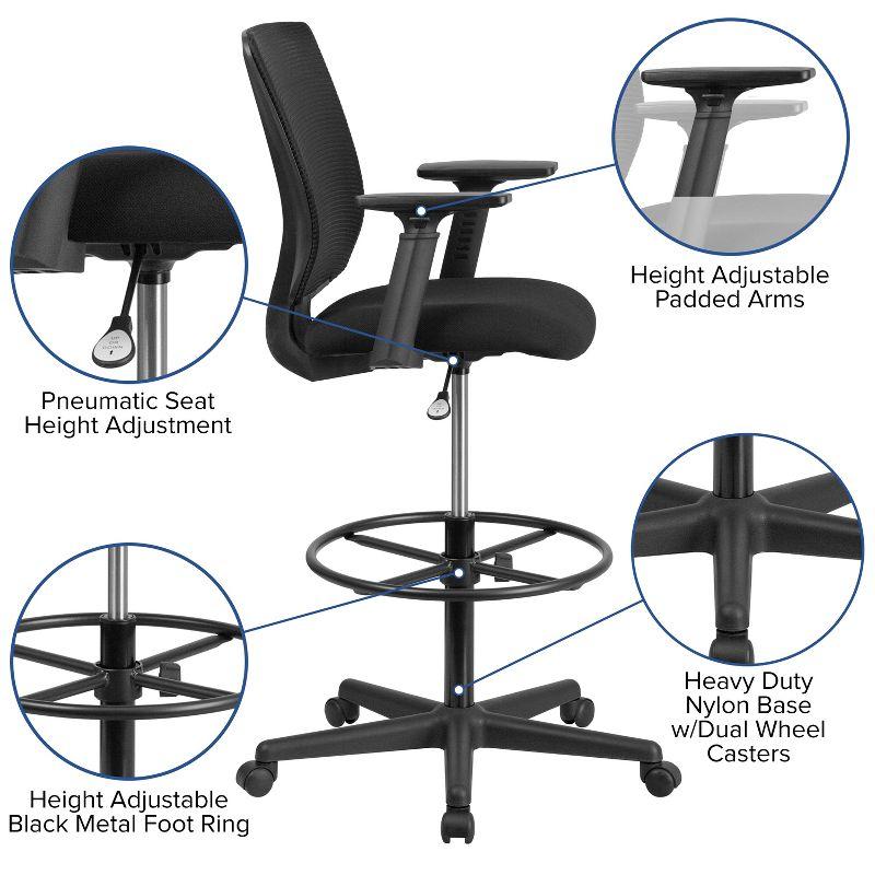 Sinda Mid-Back Mesh Drafting Chair w/ Fabric Seat, Adjustable Foot Ring and Arms