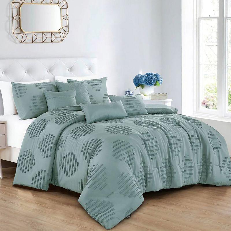 Home Mart Goods 7 Piece Teal Blue Geometric Bedding Comforter Set