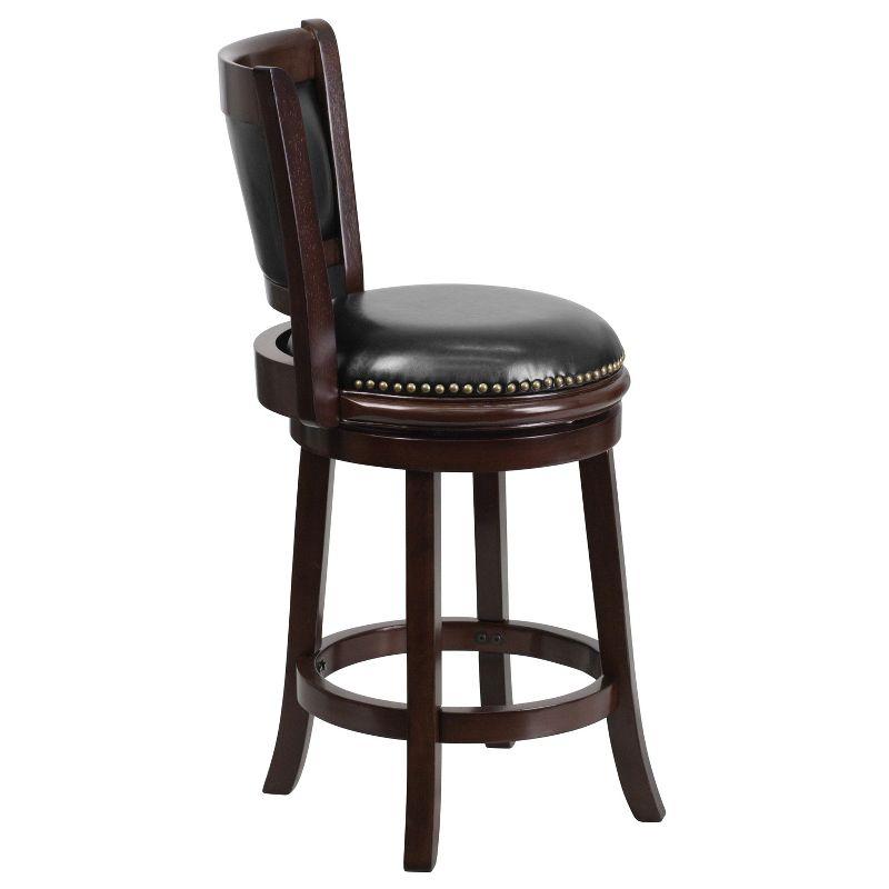 Elegant Cappuccino Wood and Black Leather Swivel Counter Height Stool