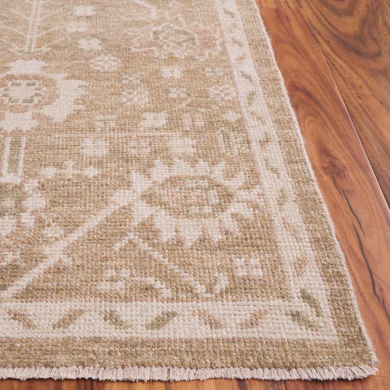 Elegant Ivory Floral Hand-Knotted Wool & Viscose 9' x 12' Rug