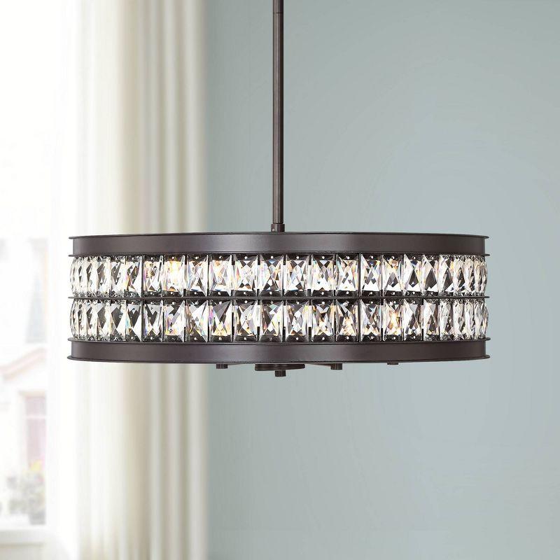 Regency Hill Oil Rubbed Bronze Pendant Chandelier 23 1/2" Wide 6-Light Drum Clear Crystal Dining Room House Foyer Kitchen