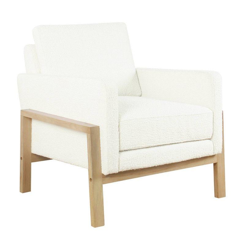 Cream White Boucle Wood Frame Accent Chair