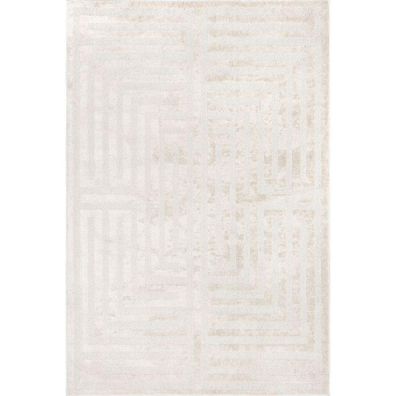 Nuloom Mireya Geometric 4x6 Machine Washable Indoor Area Rug for Living Room Bedroom Dining Room Kitchen, Cream