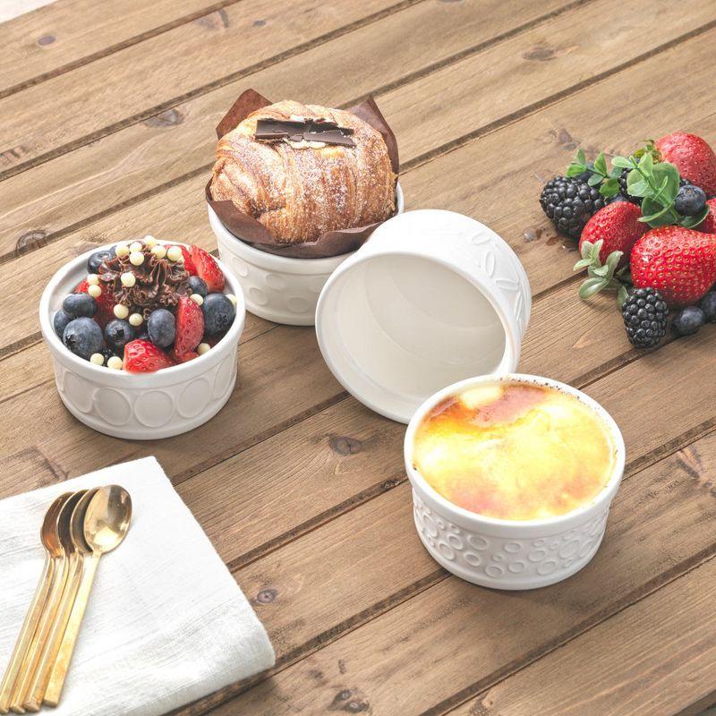 JoyJolt Joyjolt White Embossed Porcelain Ramekins - 4 Oz- Set Of 4 (Set of 4)