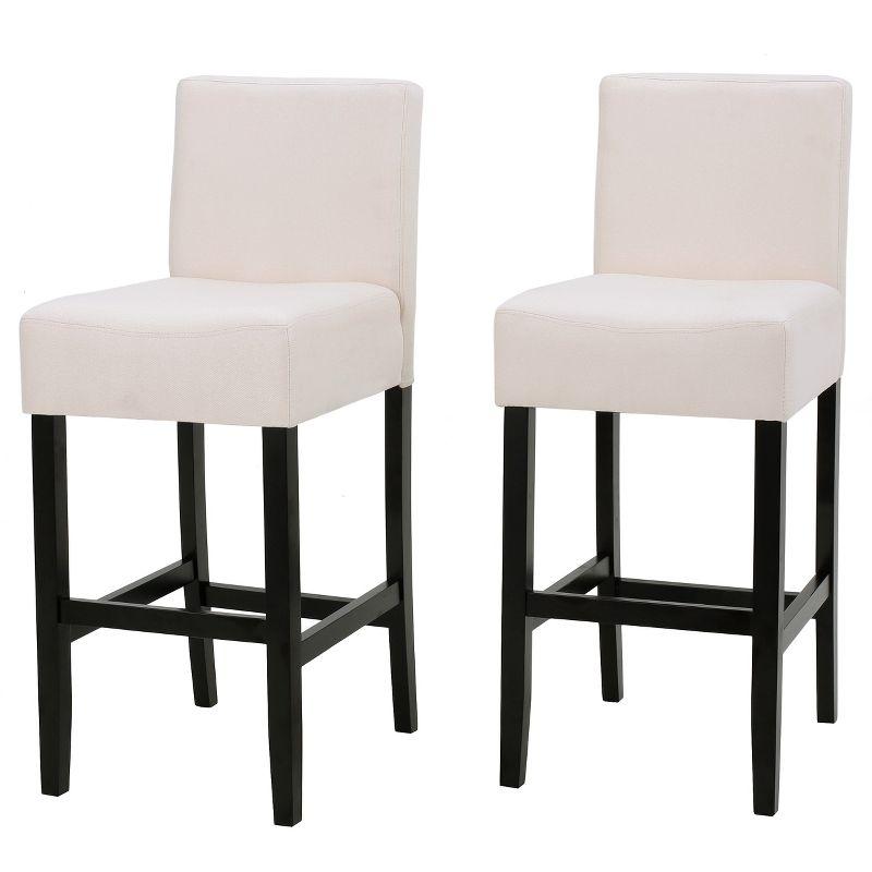 Elegant Brown Leather Counter Stool Set with Rubberwood Legs