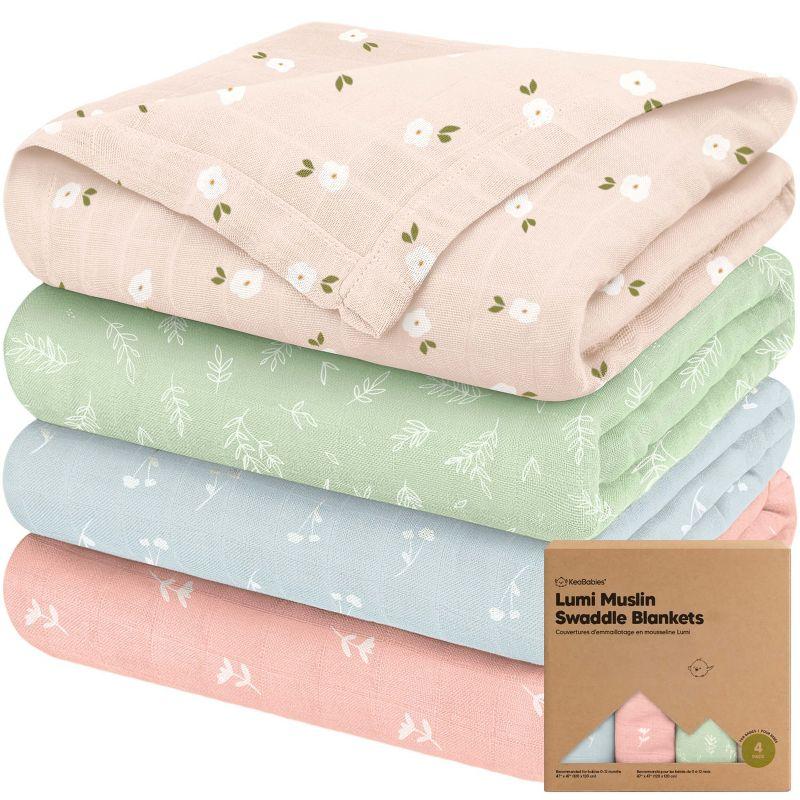 KeaBabies 4pk Muslin Swaddle Blankets for Baby Boys, Girls - Organic Baby Blankets, Swaddles for Newborns (Bloom)
