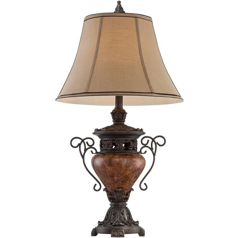 Regency Hill Traditional Table Lamp 31.5" Tall Bronze Crackle Urn Faux Silk Bell Shade for Living Room Family Bedroom Bedside Nightstand