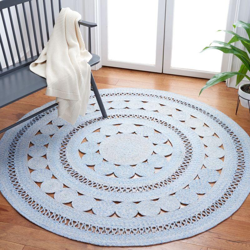 Boho-Chic Handwoven Round Blue Synthetic Area Rug - 6'